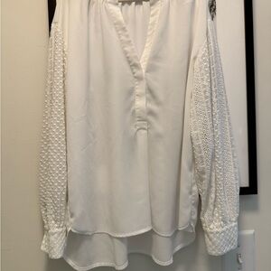 Club Monaco White Blouse with Textured Sleeves
